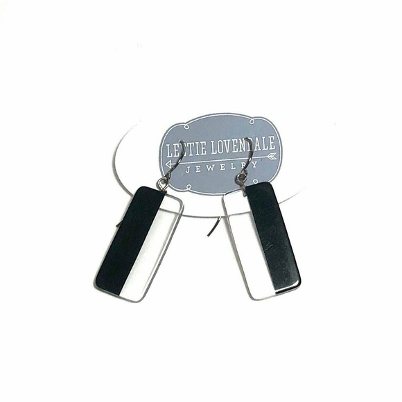 Black and Clear Geometric Rectangle Drop Earrings - Picture 5 of 6